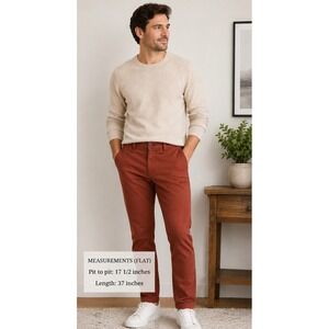 J.Crew Flex Men's Chino Pants W34 L30 Rust Red Stretch Cotton Casual Pants